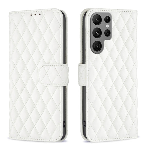 For Samsung Galaxy S25 Ultra 5G Diamond Lattice Wallet Flip Leather Phone Case(White)