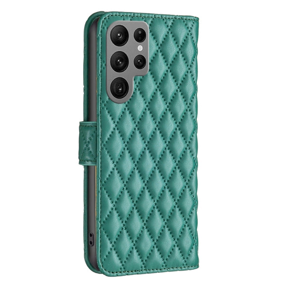 For Samsung Galaxy S25 Ultra 5G Diamond Lattice Wallet Flip Leather Phone Case(Green)