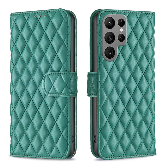 For Samsung Galaxy S25 Ultra 5G Diamond Lattice Wallet Flip Leather Phone Case(Green)