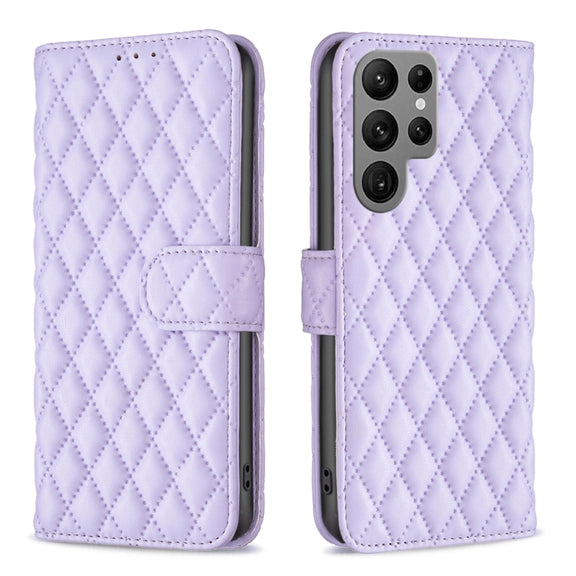 For Samsung Galaxy S25 Ultra 5G Diamond Lattice Wallet Flip Leather Phone Case(Purple)