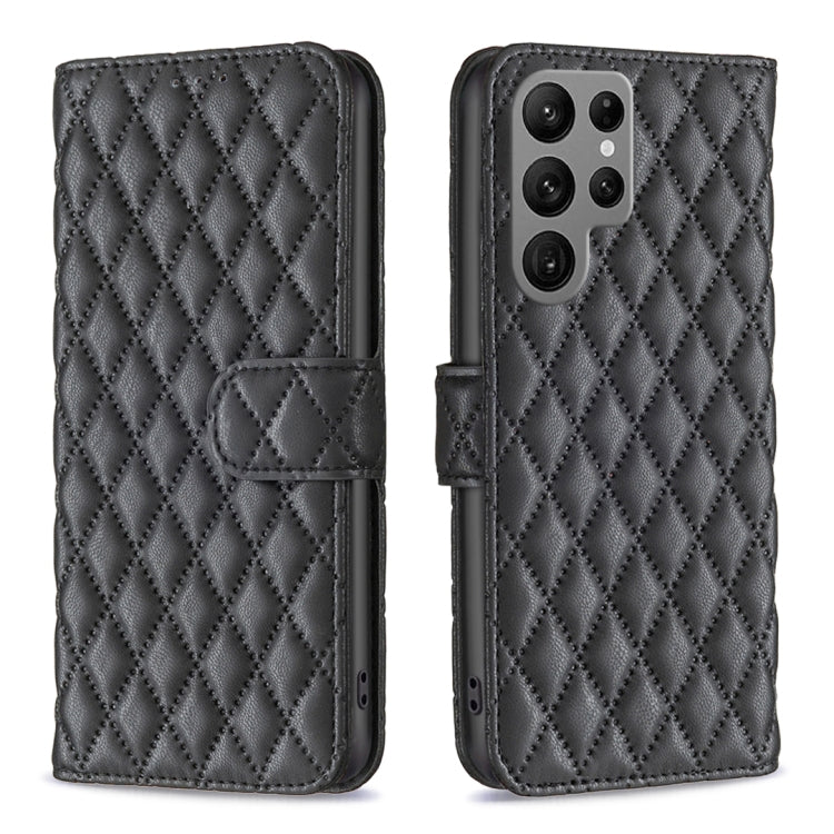 For Samsung Galaxy S25 Ultra 5G Diamond Lattice Wallet Flip Leather Phone Case(Black)