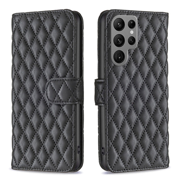 For Samsung Galaxy S25 Ultra 5G Diamond Lattice Wallet Flip Leather Phone Case(Black)