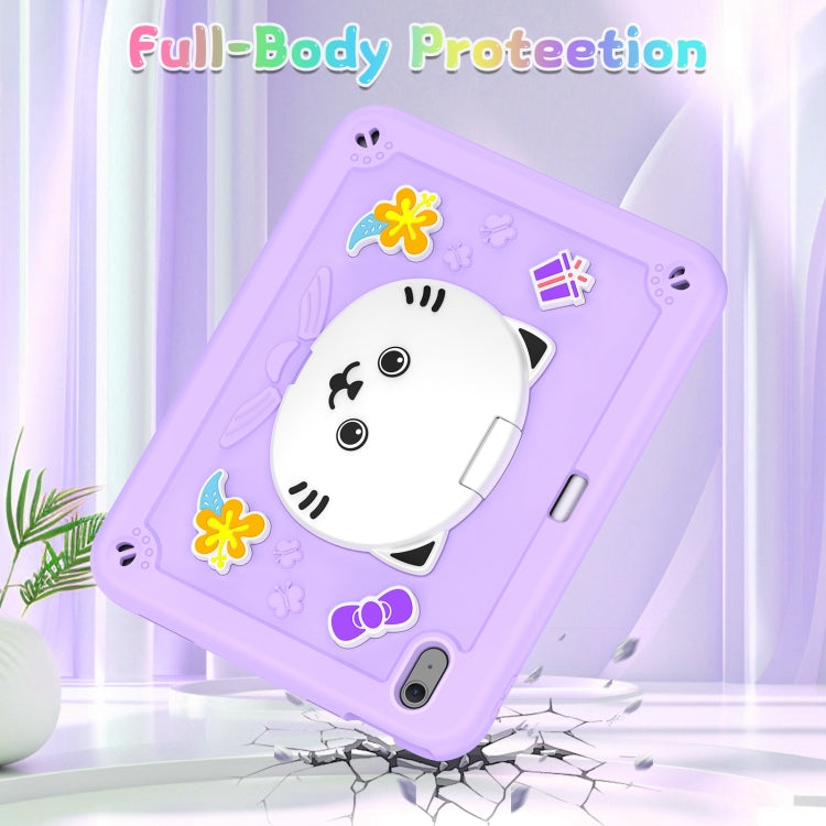 For iPad Air 11 2025 / 2024 Cat Holder Silicone Hybrid PC Tablet Case with Strap(Purple)