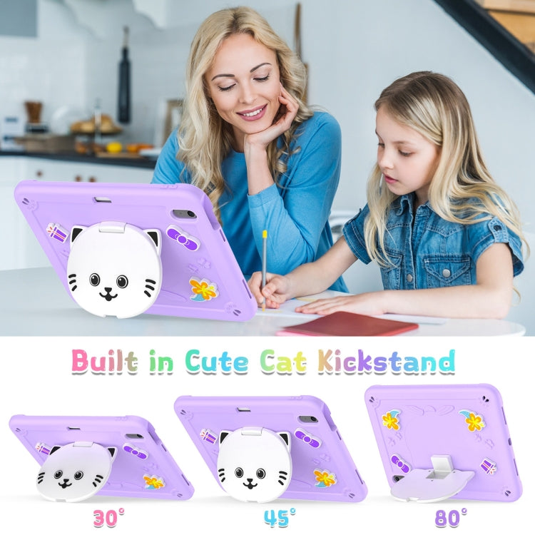 For iPad Air 11 2025 / 2024 Cat Holder Silicone Hybrid PC Tablet Case with Strap(Purple)