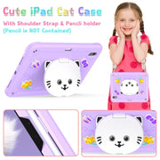 For iPad Air 11 2025 / 2024 Cat Holder Silicone Hybrid PC Tablet Case with Strap(Purple)