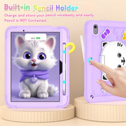 For iPad Air 11 2025 / 2024 Cat Holder Silicone Hybrid PC Tablet Case with Strap(Purple)