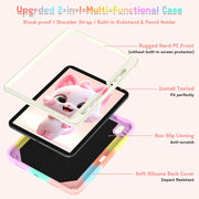 For iPad Air 11 2025 / 2024 Cat Holder Silicone Hybrid PC Tablet Case with Strap(Colorful Rose Gold)