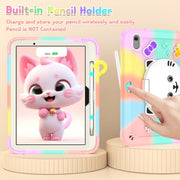 For iPad Air 11 2025 / 2024 Cat Holder Silicone Hybrid PC Tablet Case with Strap(Colorful Rose Gold)