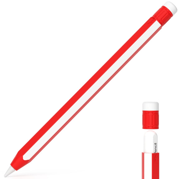 For Apple Pencil 2 / Pencil Pro Colorful Pencil Style Stylus Silicone Protective Case(Red White)