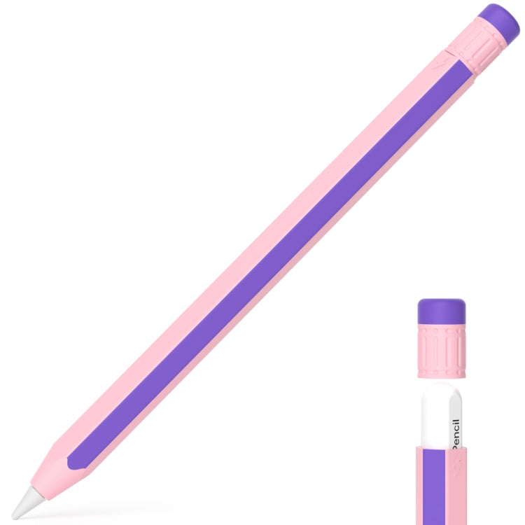For Apple Pencil 2 / Pencil Pro Colorful Pencil Style Stylus Silicone Protective Case(Pink Purple)