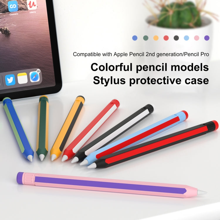 For Apple Pencil 2 / Pencil Pro Colorful Pencil Style Stylus Silicone Protective Case(Black White)