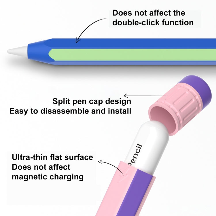 For Apple Pencil 2 / Pencil Pro Colorful Pencil Style Stylus Silicone Protective Case(Blue Red)