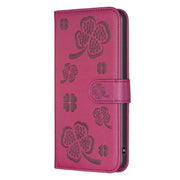 For Samsung Galaxy S25 Ultra 5G Four-leaf Embossed Leather Phone Case(Rose Red)