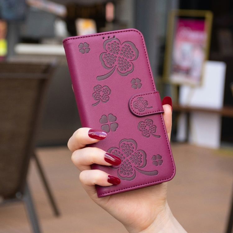 For Samsung Galaxy S25 Ultra 5G Four-leaf Embossed Leather Phone Case(Rose Red)