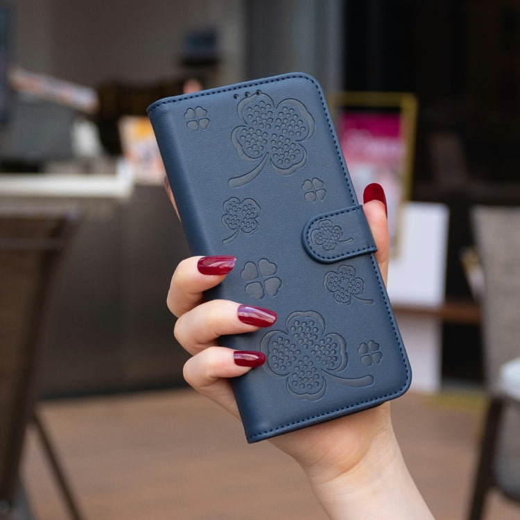 For Samsung Galaxy S25 Ultra 5G Four-leaf Embossed Leather Phone Case(Blue)