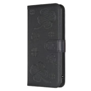 For Samsung Galaxy S25 Ultra 5G Four-leaf Embossed Leather Phone Case(Black)