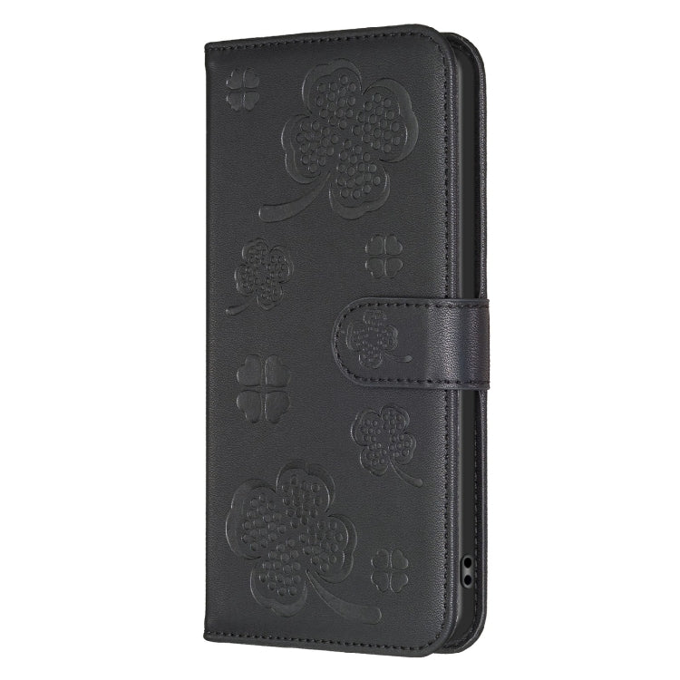For Samsung Galaxy S25 Ultra 5G Four-leaf Embossed Leather Phone Case(Black)