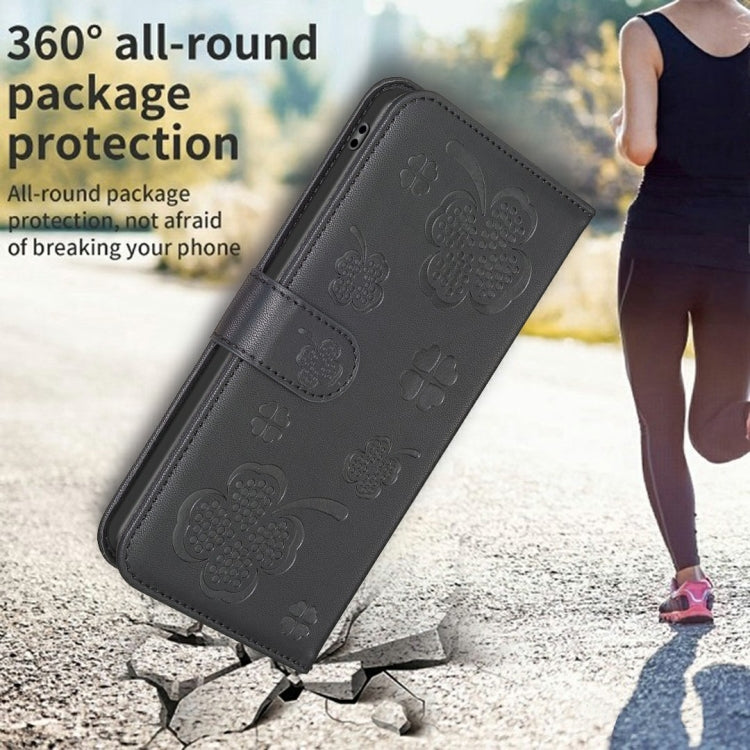 For Samsung Galaxy S25 Ultra 5G Four-leaf Embossed Leather Phone Case(Black)