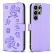 For Samsung Galaxy S25 Ultra 5G Four-leaf Embossed Leather Phone Case(Purple)