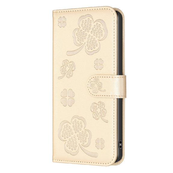 For Samsung Galaxy S25 Ultra 5G Four-leaf Embossed Leather Phone Case(Gold)