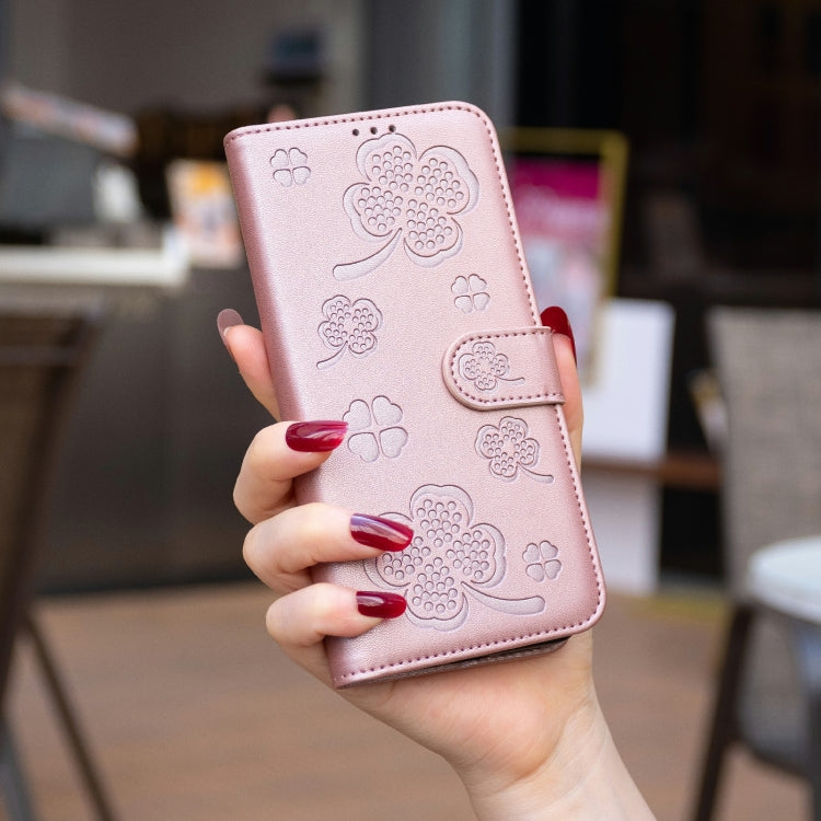 For Samsung Galaxy S25 Ultra 5G Four-leaf Embossed Leather Phone Case(Pink)