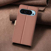 For Google Pixel 9 Color Matching RFID Anti-theft Leather Phone Case(Brown)