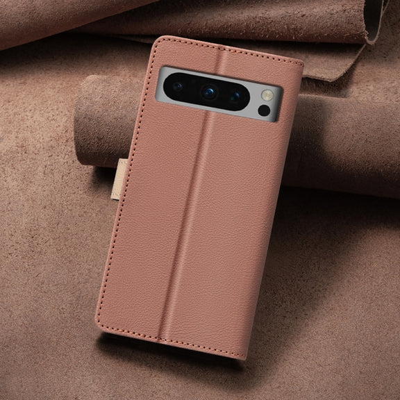 For Google Pixel 9 Pro Color Matching RFID Anti-theft Leather Phone Case(Brown)