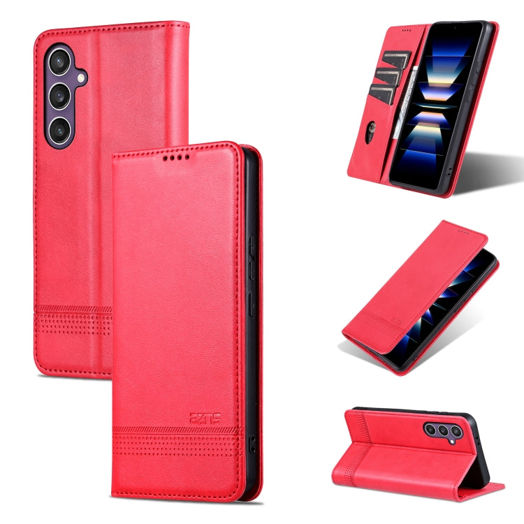 For Samsung Galaxy S24 FE 5G AZNS Magnetic Calf Texture Flip Leather Phone Case(Red)