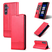 For Samsung Galaxy S24 FE 5G AZNS Magnetic Calf Texture Flip Leather Phone Case(Red)