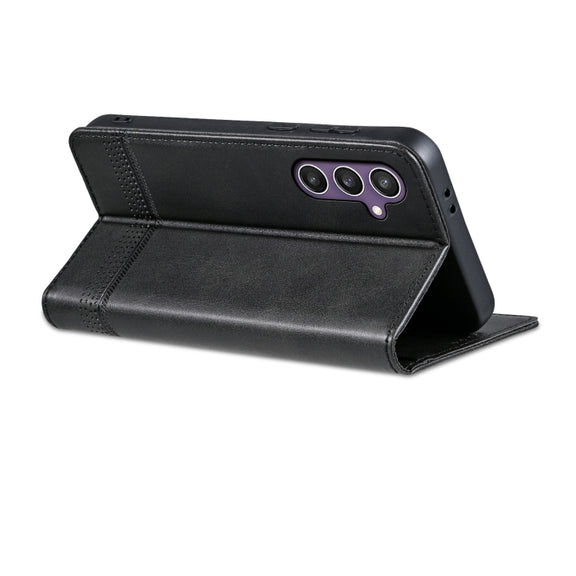 For Samsung Galaxy S24 FE 5G AZNS Magnetic Calf Texture Flip Leather Phone Case(Black)
