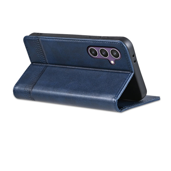 For Samsung Galaxy S24 FE 5G AZNS Magnetic Calf Texture Flip Leather Phone Case(Dark Blue)