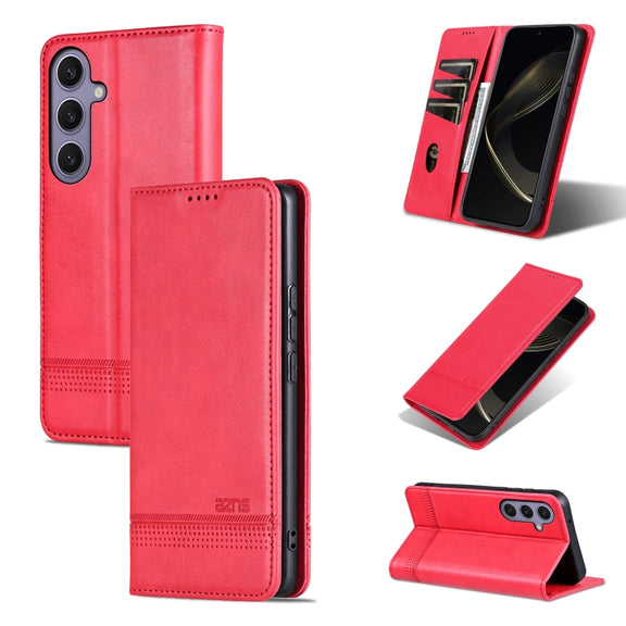 For Samsung Galaxy S25 5G AZNS Magnetic Calf Texture Flip Leather Phone Case(Red)