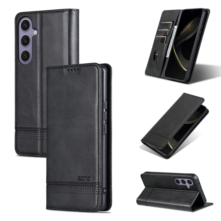 For Samsung Galaxy S25 5G AZNS Magnetic Calf Texture Flip Leather Phone Case(Black)