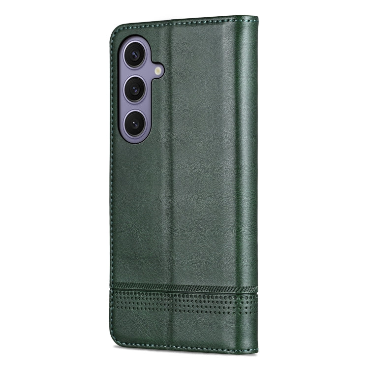 For Samsung Galaxy S25 5G AZNS Magnetic Calf Texture Flip Leather Phone Case(Dark Green)