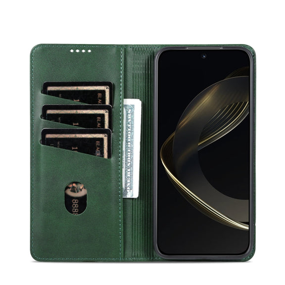 For Samsung Galaxy S25 5G AZNS Magnetic Calf Texture Flip Leather Phone Case(Dark Green)