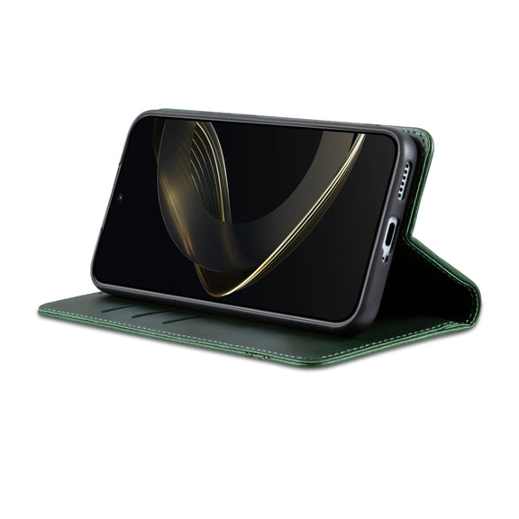 For Samsung Galaxy S25 5G AZNS Magnetic Calf Texture Flip Leather Phone Case(Dark Green)