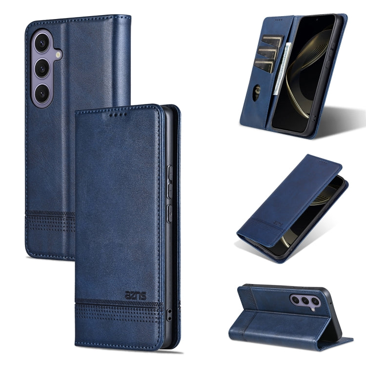 For Samsung Galaxy S25 5G AZNS Magnetic Calf Texture Flip Leather Phone Case(Dark Blue)