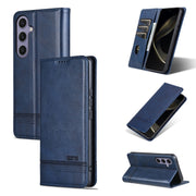 For Samsung Galaxy S25 5G AZNS Magnetic Calf Texture Flip Leather Phone Case(Dark Blue)