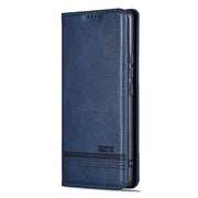 For Samsung Galaxy S25 5G AZNS Magnetic Calf Texture Flip Leather Phone Case(Dark Blue)