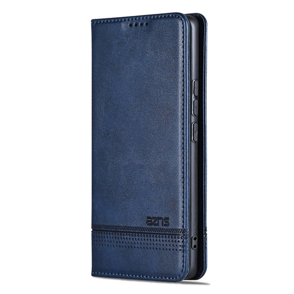 For Samsung Galaxy S25 5G AZNS Magnetic Calf Texture Flip Leather Phone Case(Dark Blue)