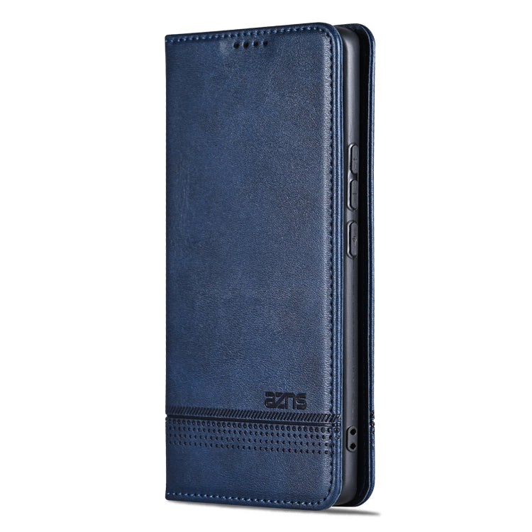 For Samsung Galaxy S25 5G AZNS Magnetic Calf Texture Flip Leather Phone Case(Dark Blue)