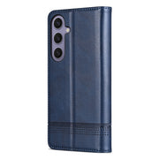 For Samsung Galaxy S25 5G AZNS Magnetic Calf Texture Flip Leather Phone Case(Dark Blue)
