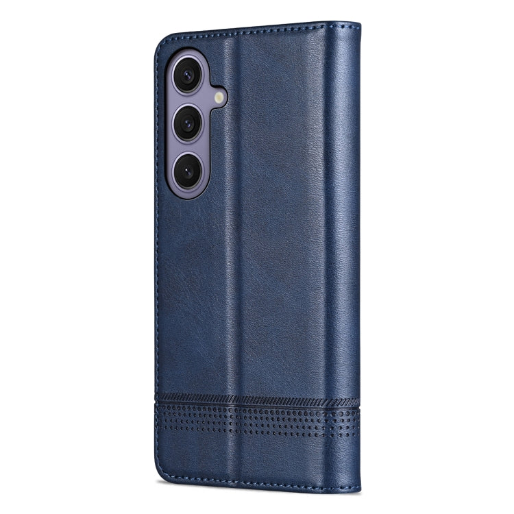 For Samsung Galaxy S25 5G AZNS Magnetic Calf Texture Flip Leather Phone Case(Dark Blue)