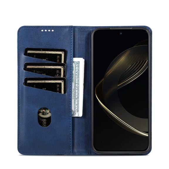For Samsung Galaxy S25 5G AZNS Magnetic Calf Texture Flip Leather Phone Case(Dark Blue)