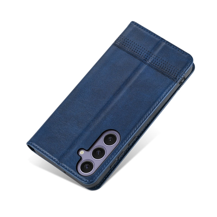For Samsung Galaxy S25 5G AZNS Magnetic Calf Texture Flip Leather Phone Case(Dark Blue)