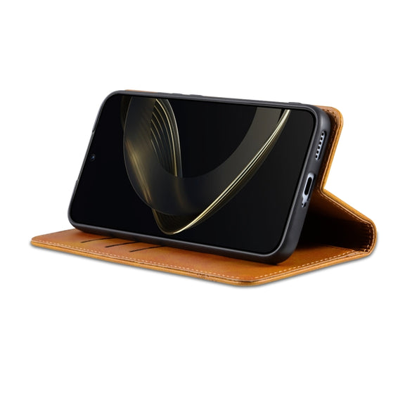 For Samsung Galaxy S25 5G AZNS Magnetic Calf Texture Flip Leather Phone Case(Light Brown)