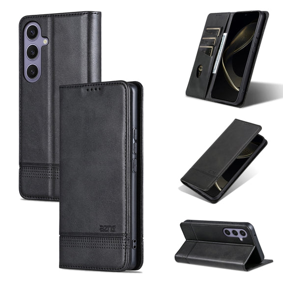For Samsung Galaxy S25+ 5G AZNS Magnetic Calf Texture Flip Leather Phone Case(Black)