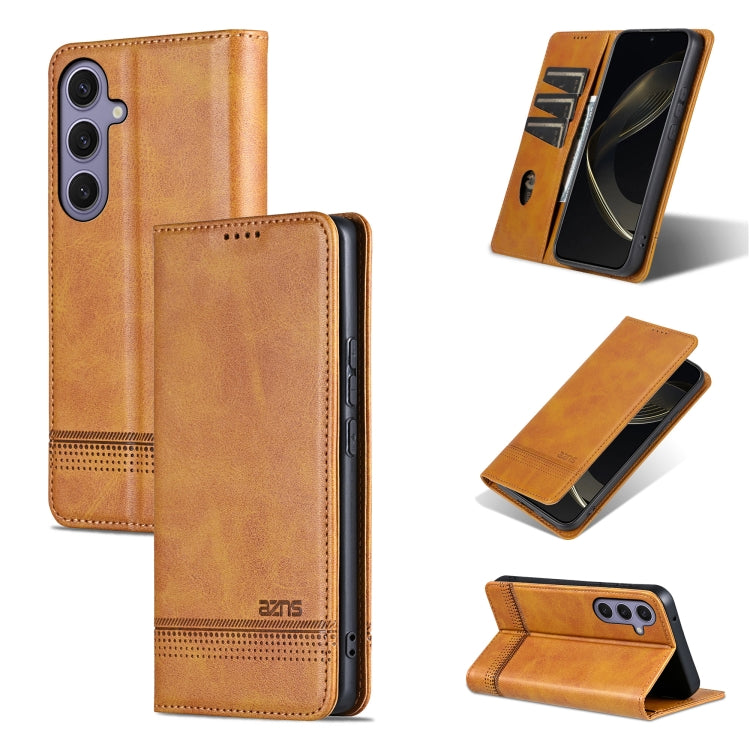 For Samsung Galaxy S25+ 5G AZNS Magnetic Calf Texture Flip Leather Phone Case(Light Brown)