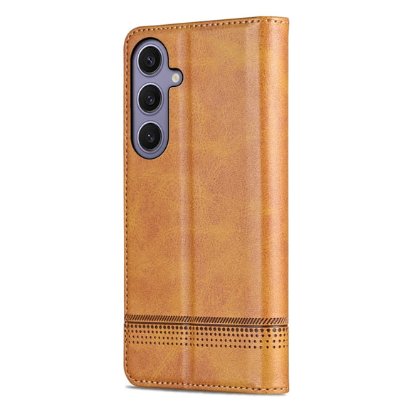 For Samsung Galaxy S25+ 5G AZNS Magnetic Calf Texture Flip Leather Phone Case(Light Brown)