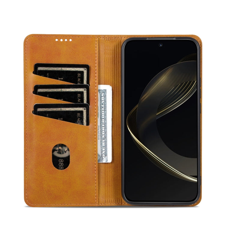 For Samsung Galaxy S25+ 5G AZNS Magnetic Calf Texture Flip Leather Phone Case(Light Brown)
